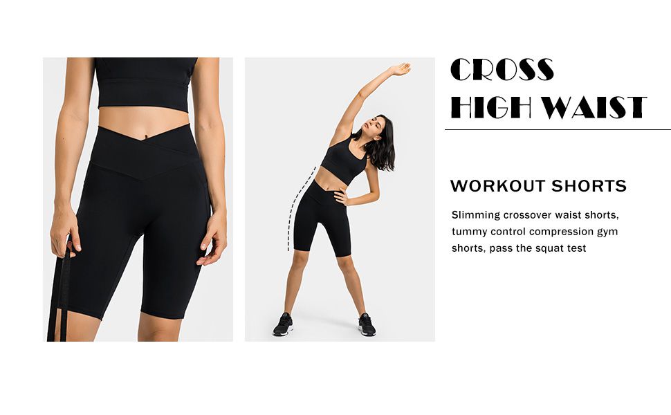 V Cross Waist Double Side Slip Pocket  Workout Shorts