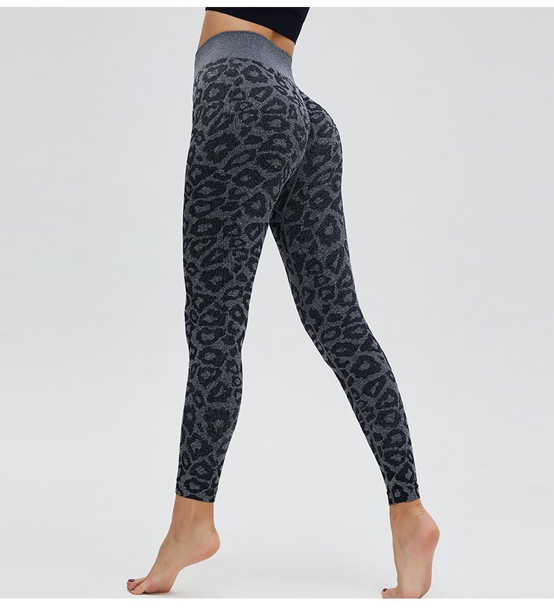 Wholesale Leopard Print Seamless High Waist Peach Hip Lift Yoga Pants