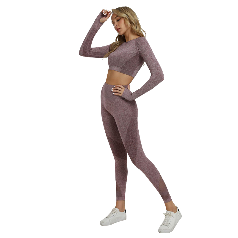 Back Hollow Seamless Long-sleeved 2 Piece Set