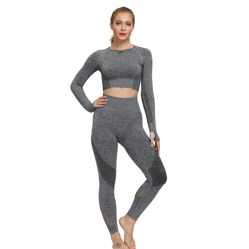 Back Hollow Seamless Long-sleeved 2 Piece Set