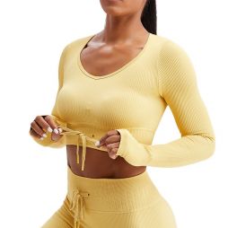 Threaded Drawstring Slim Crop Tops