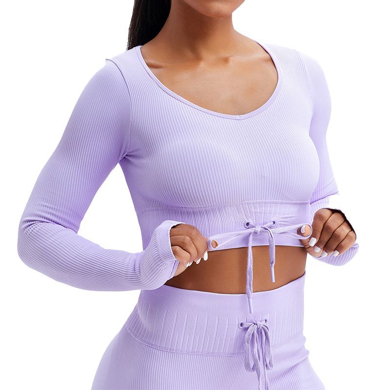 Threaded Drawstring Slim Crop Tops