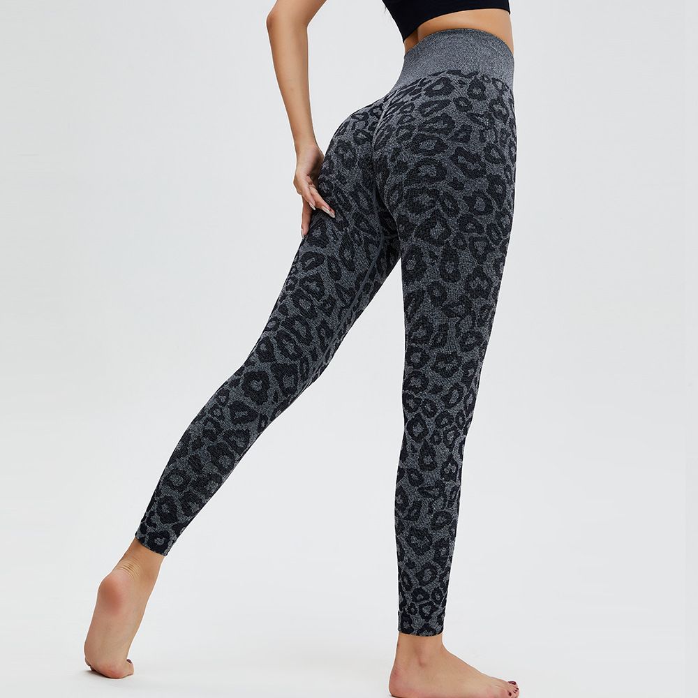 Wholesale Leopard Print Seamless High Waist Peach Hip Lift Yoga Pants