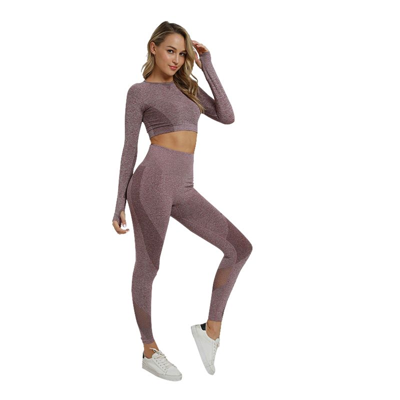 Back Hollow Seamless Long-sleeved 2 Piece Set