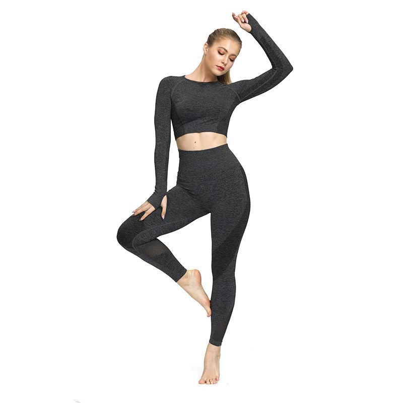 Back Hollow Seamless Long-sleeved 2 Piece Set